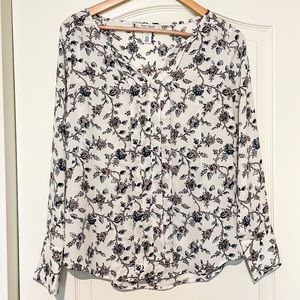 WHBM floral blouse with pleated front